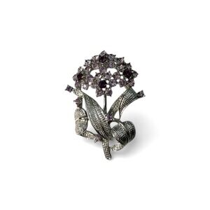 Vintage Silver Tone Purple Lilac Rhinestone‎ Flowers Bouquet Brooch Pin